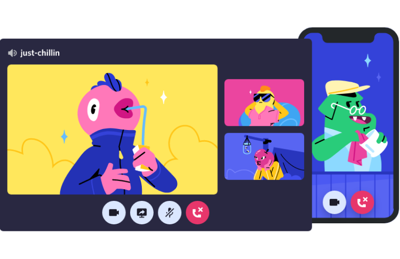 Imagem ilustrativa da plataforma do discord demonstrando a ferramenta de Chamadas de videos